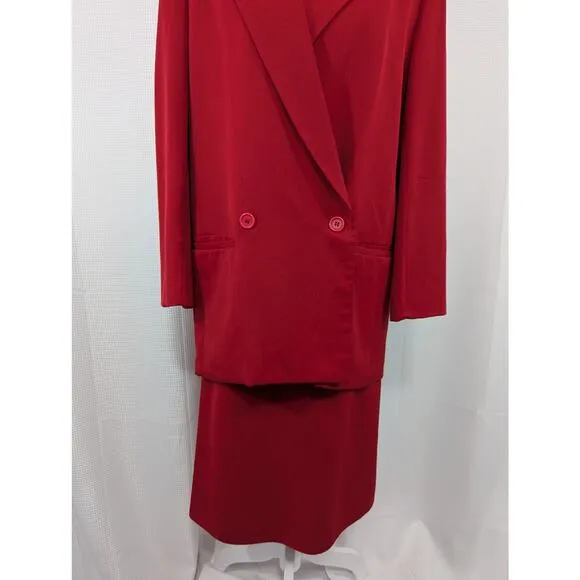 HARVE BENARD! 100% WOOL! ULTRA ROUGE RED DOUBLE BREASTED SKIRT SUIT, SET! SZ 12