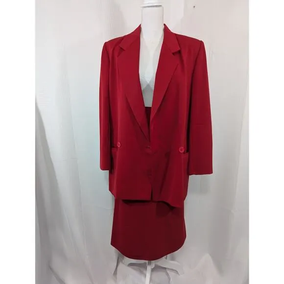 HARVE BENARD! 100% WOOL! ULTRA ROUGE RED DOUBLE BREASTED SKIRT SUIT, SET! SZ 12