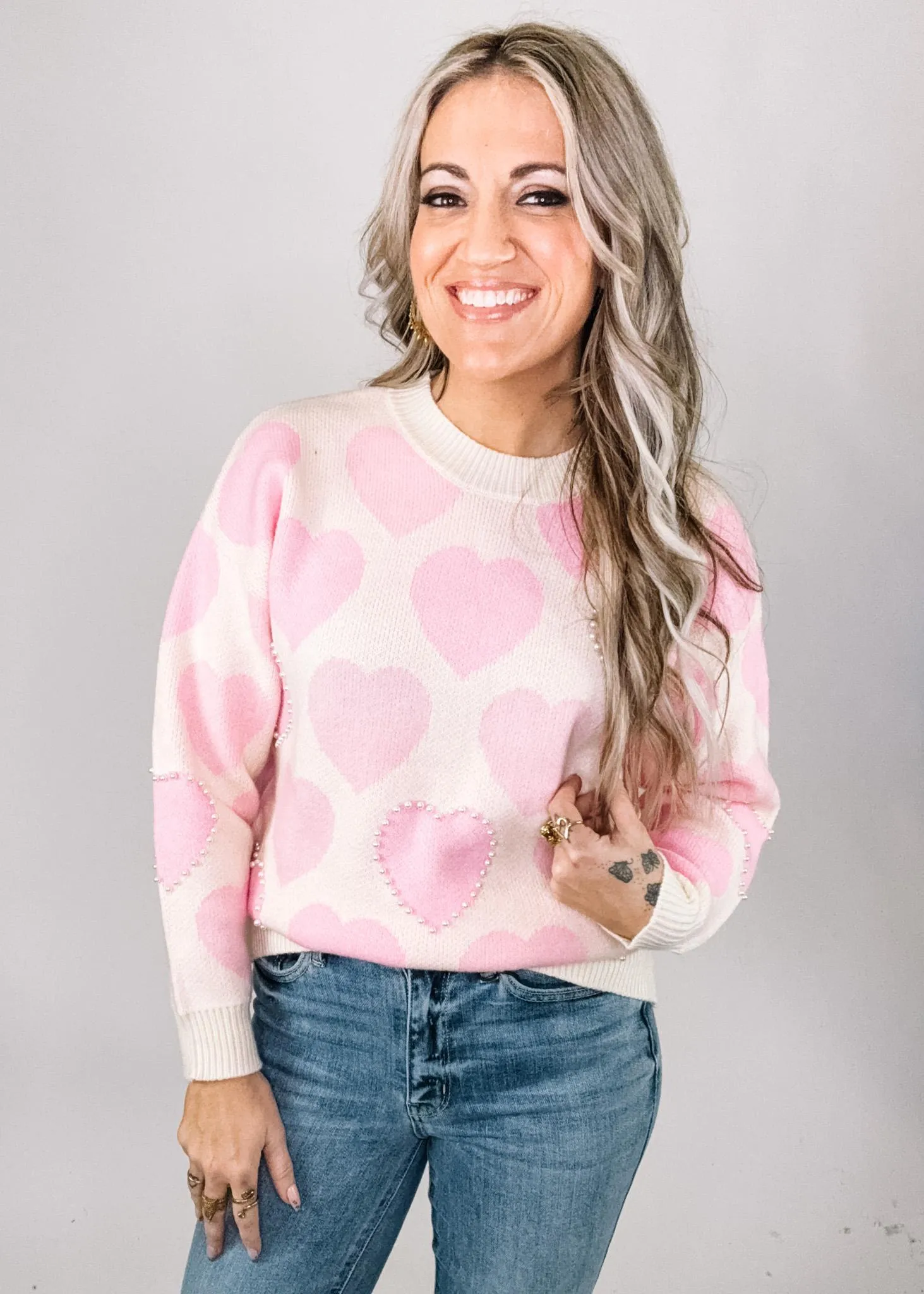 Heart Patter Pearl Knit Sweater
