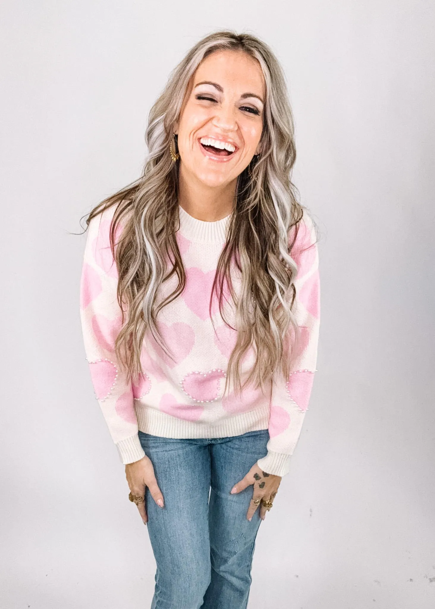 Heart Patter Pearl Knit Sweater