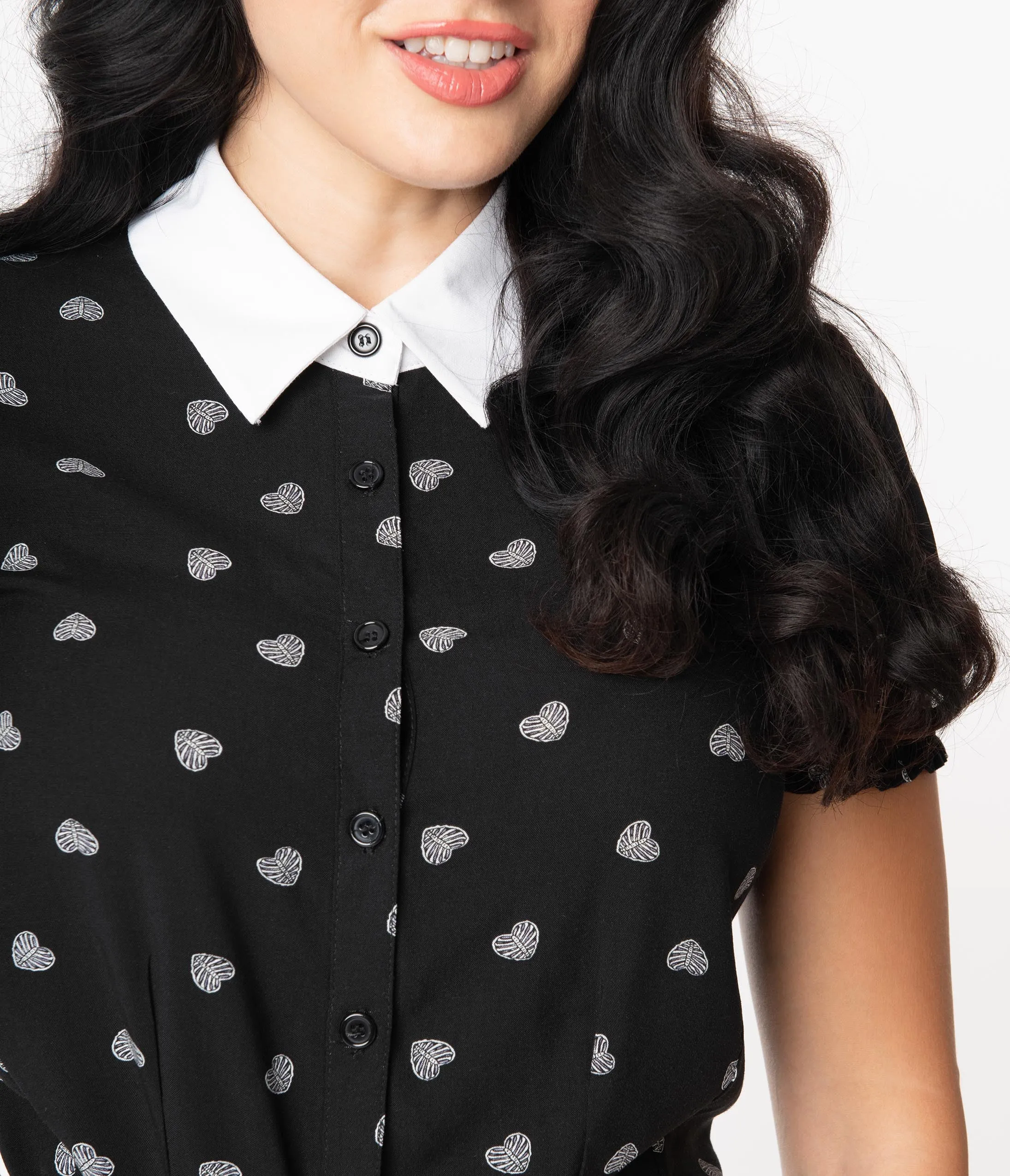 Hell Bunny Black & White Ribcage Heart Print Blouse