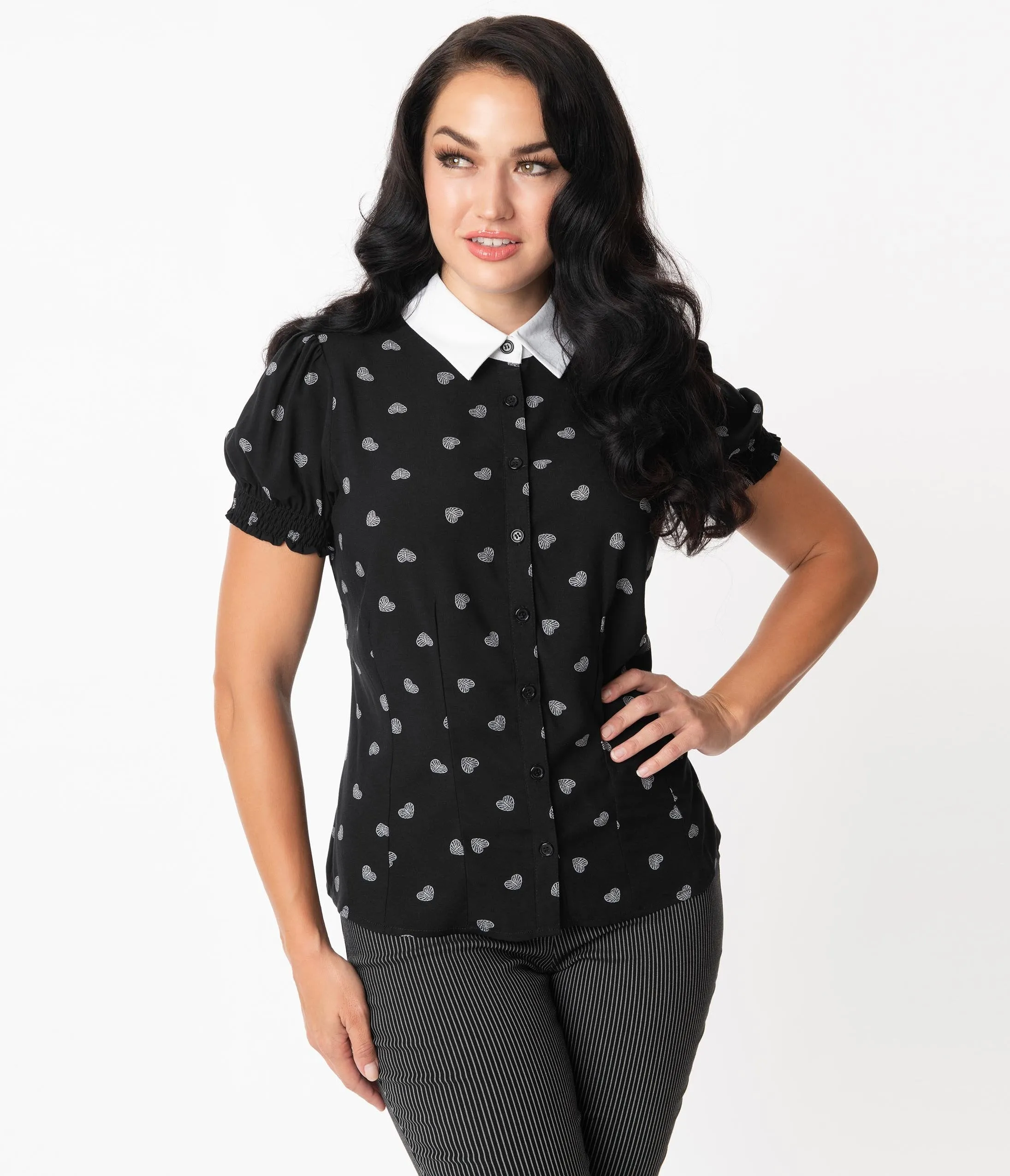 Hell Bunny Black & White Ribcage Heart Print Blouse
