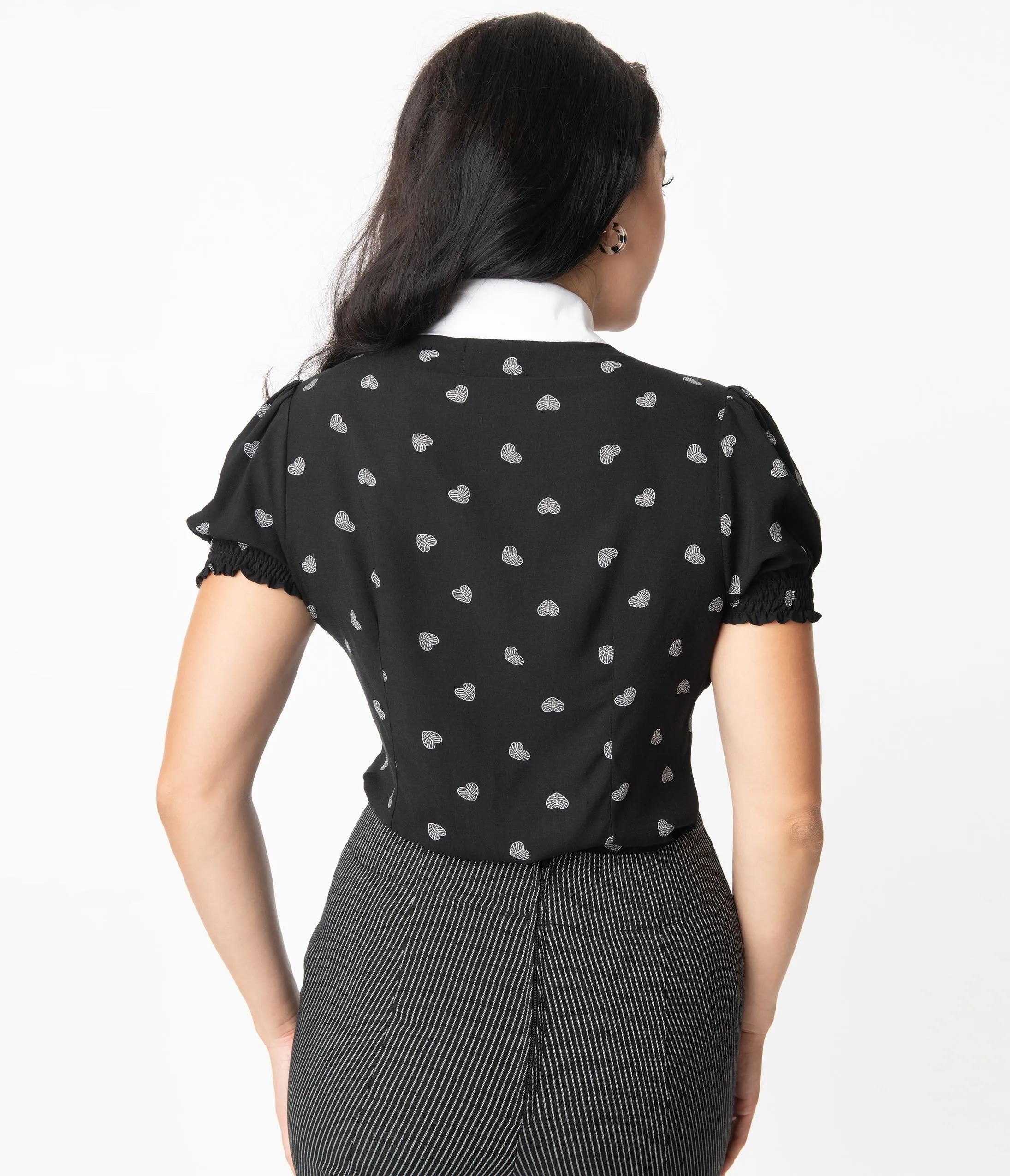 Hell Bunny Black & White Ribcage Heart Print Blouse