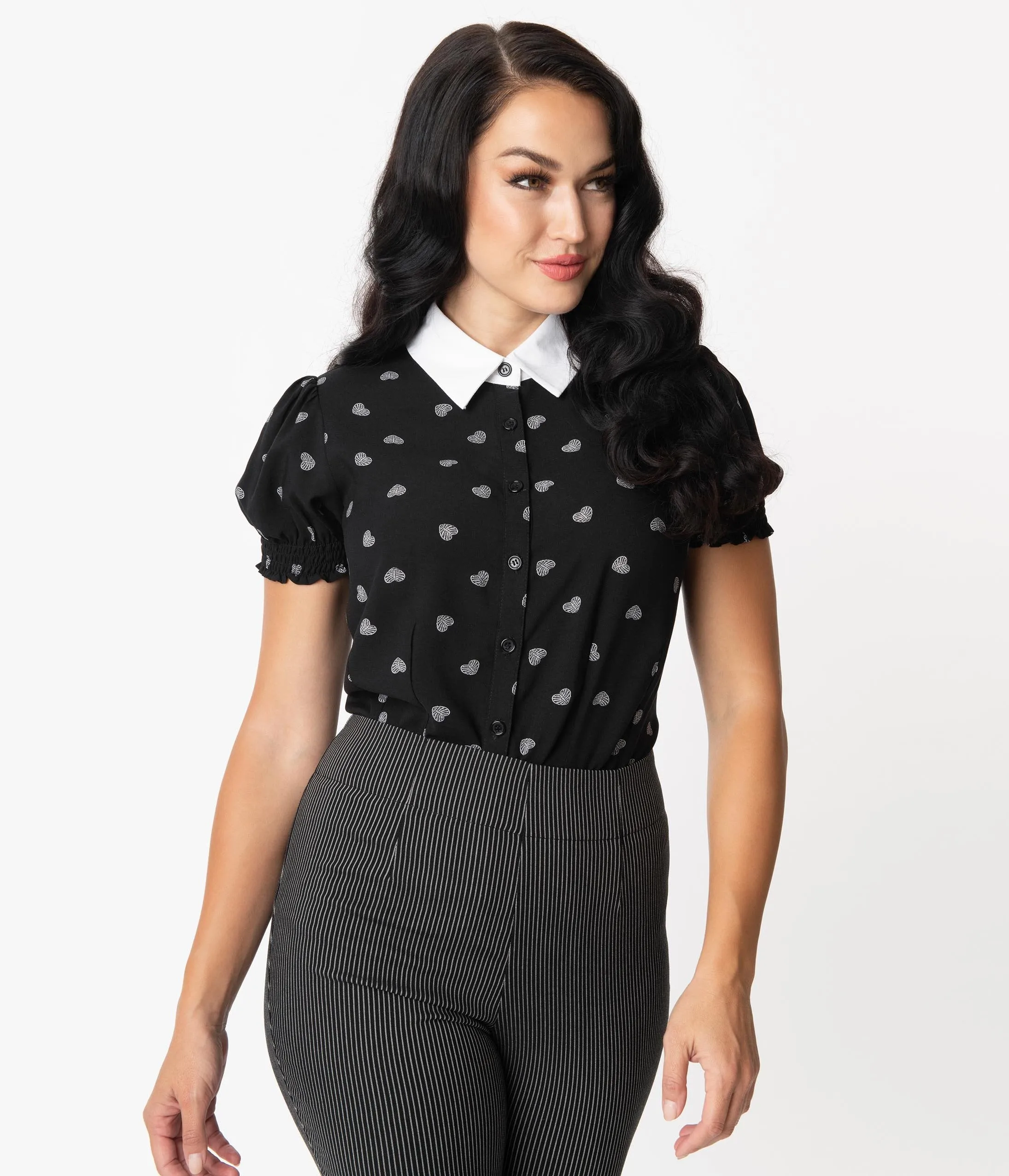 Hell Bunny Black & White Ribcage Heart Print Blouse