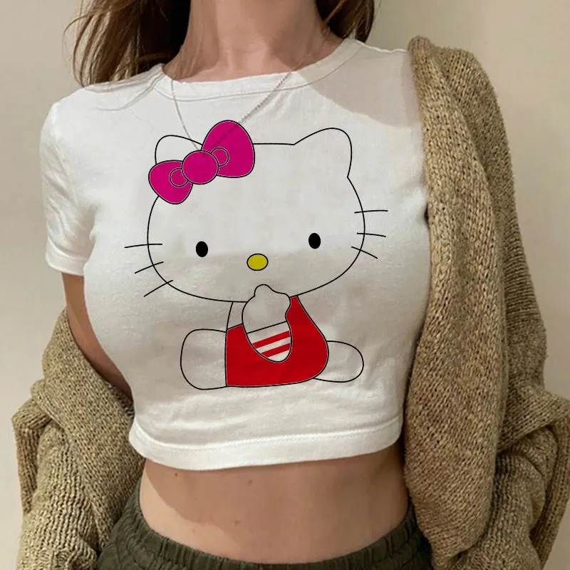 Hello Kitty Cartoon Crop Top T-shirt