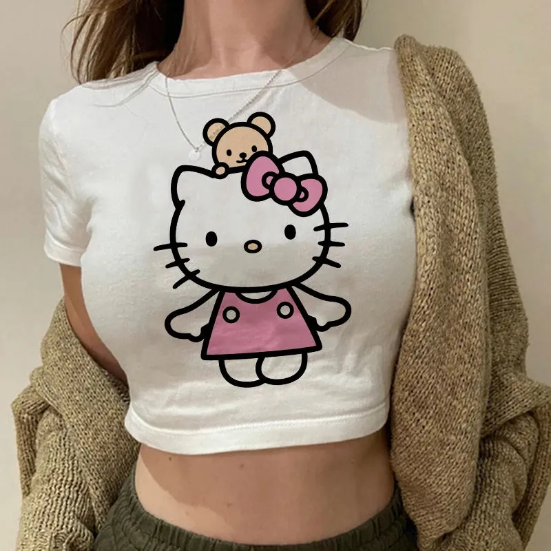 Hello Kitty Cartoon Crop Top T-shirt