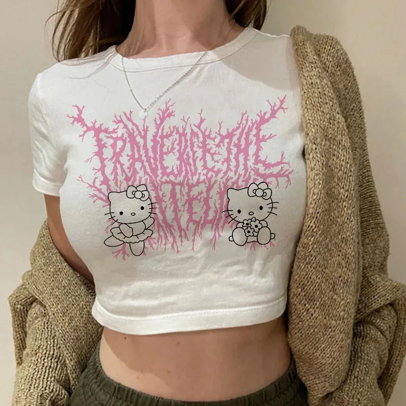 Hello Kitty Cartoon Crop Top T-shirt