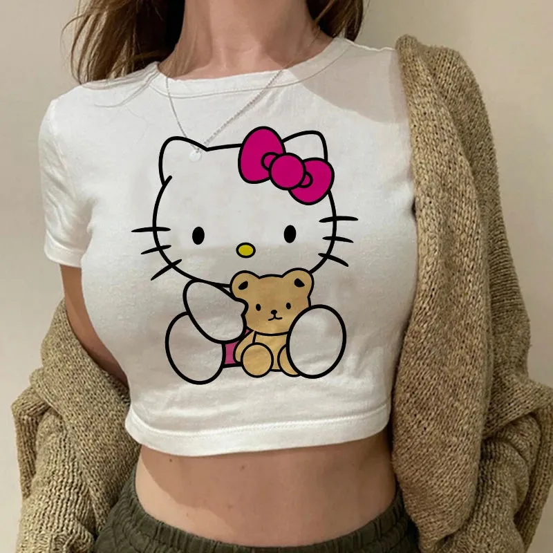 Hello Kitty Cartoon Crop Top T-shirt
