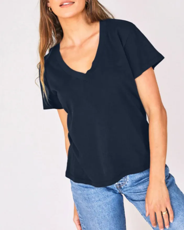 Hendrix Boxy V Neck | White   True Black   Navy   Sugar   Heather Grey