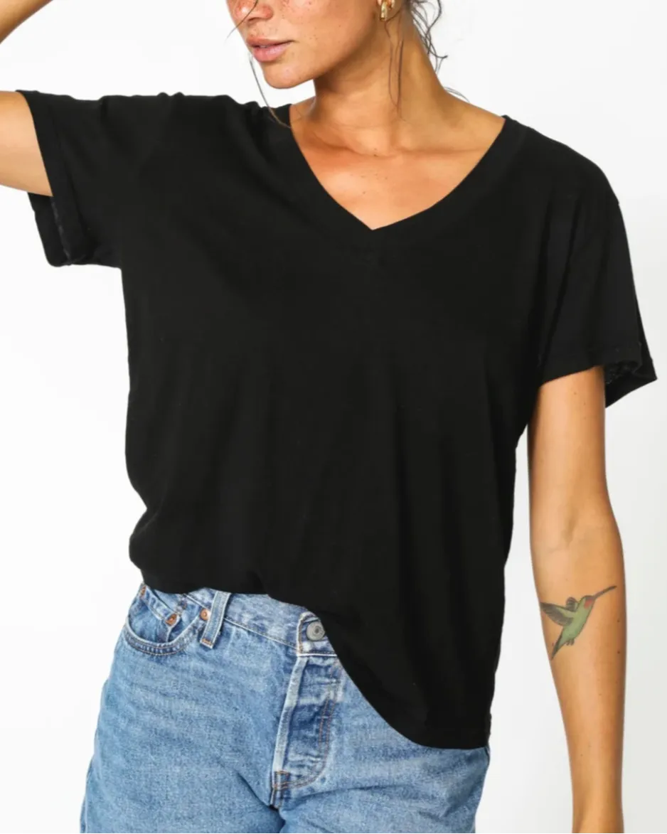 Hendrix Boxy V Neck | White   True Black   Navy   Sugar   Heather Grey