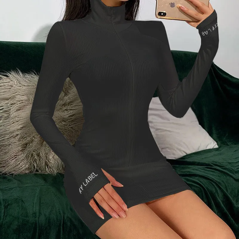 High head embroidered dress women long sleeve hip dress