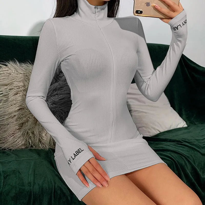 High head embroidered dress women long sleeve hip dress