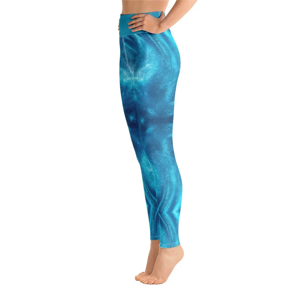 High Waist  Blue Waives Yoga Leggings