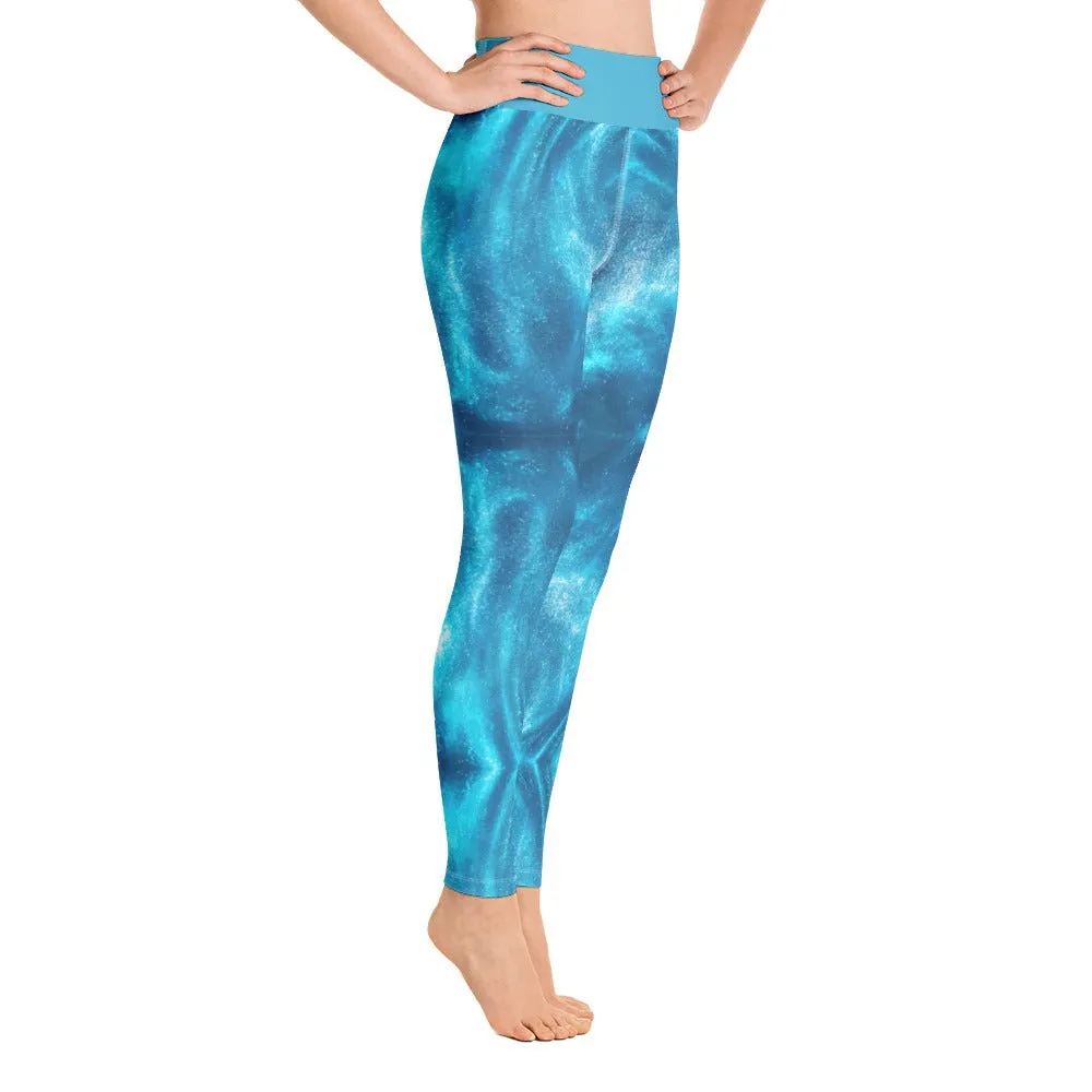 High Waist  Blue Waives Yoga Leggings