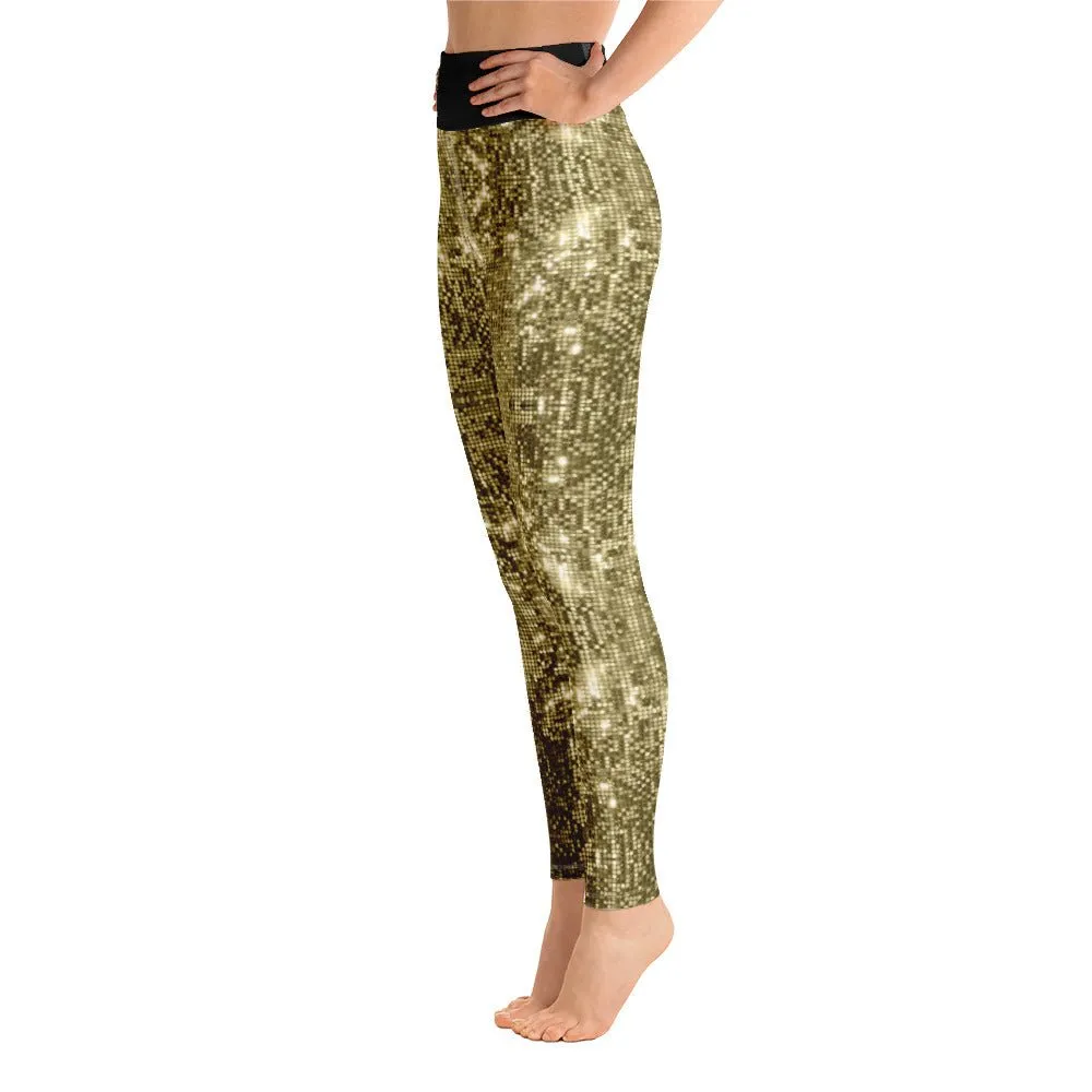 High Waist Leggings with Sequin Gold Print