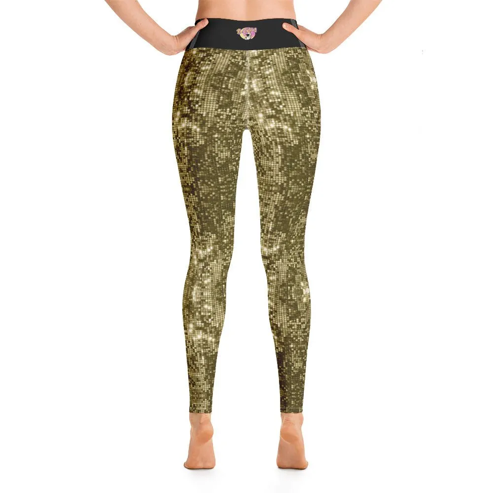 High Waist Leggings with Sequin Gold Print