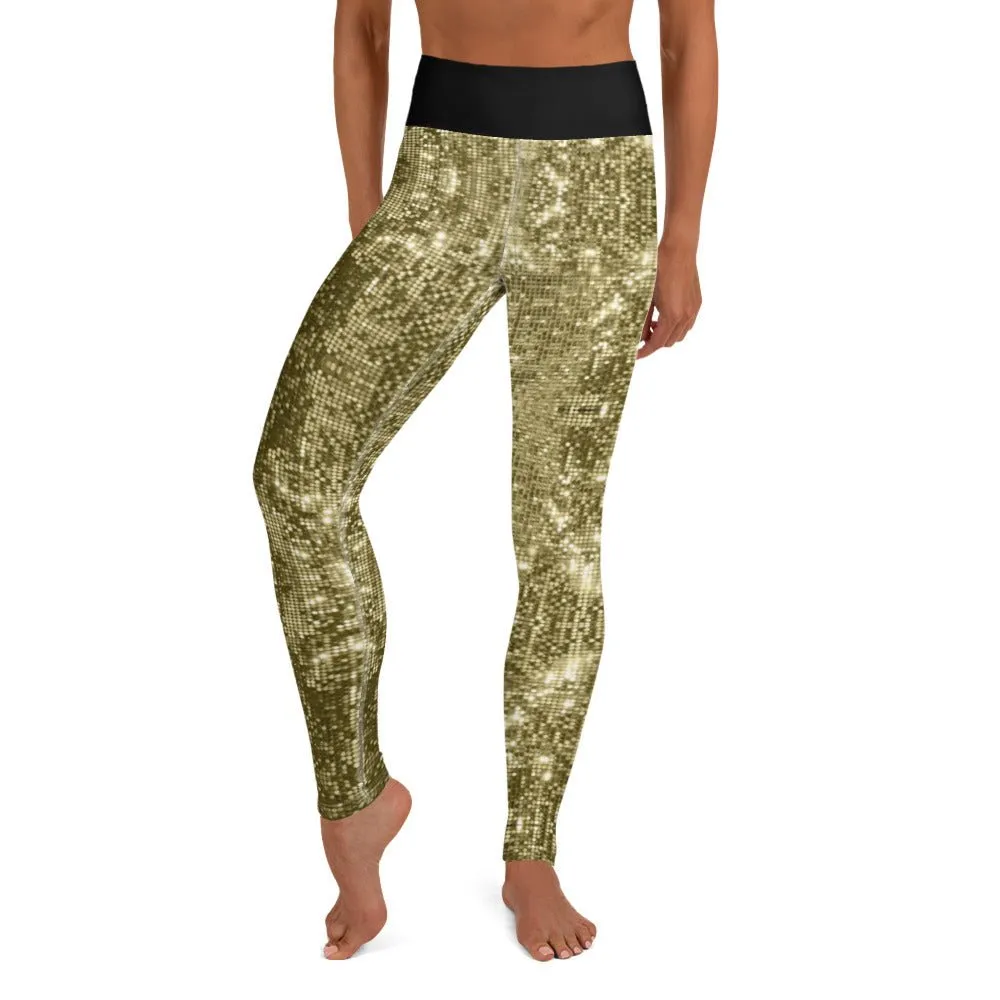 High Waist Leggings with Sequin Gold Print