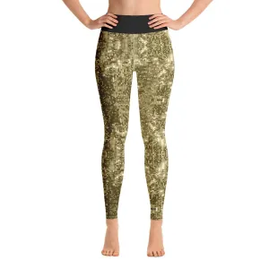 High Waist Leggings with Sequin Gold Print