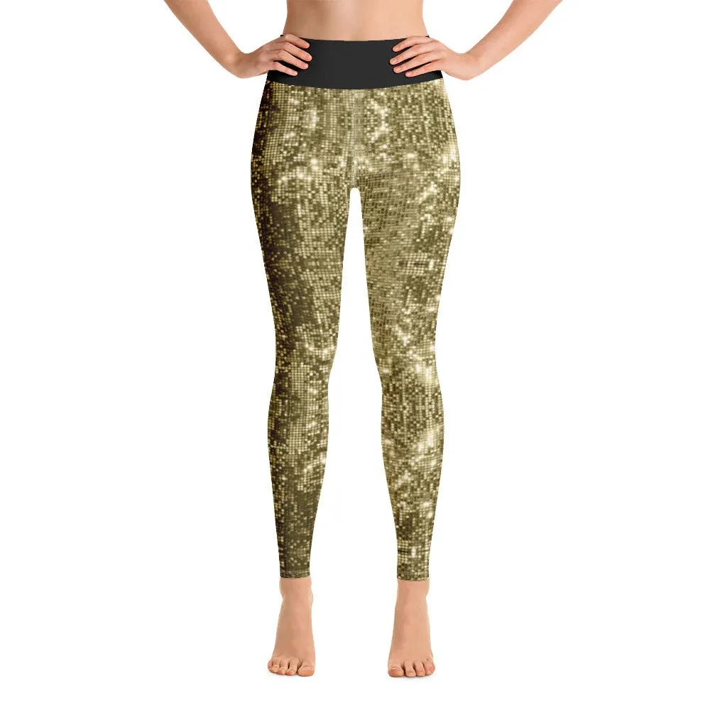High Waist Leggings with Sequin Gold Print