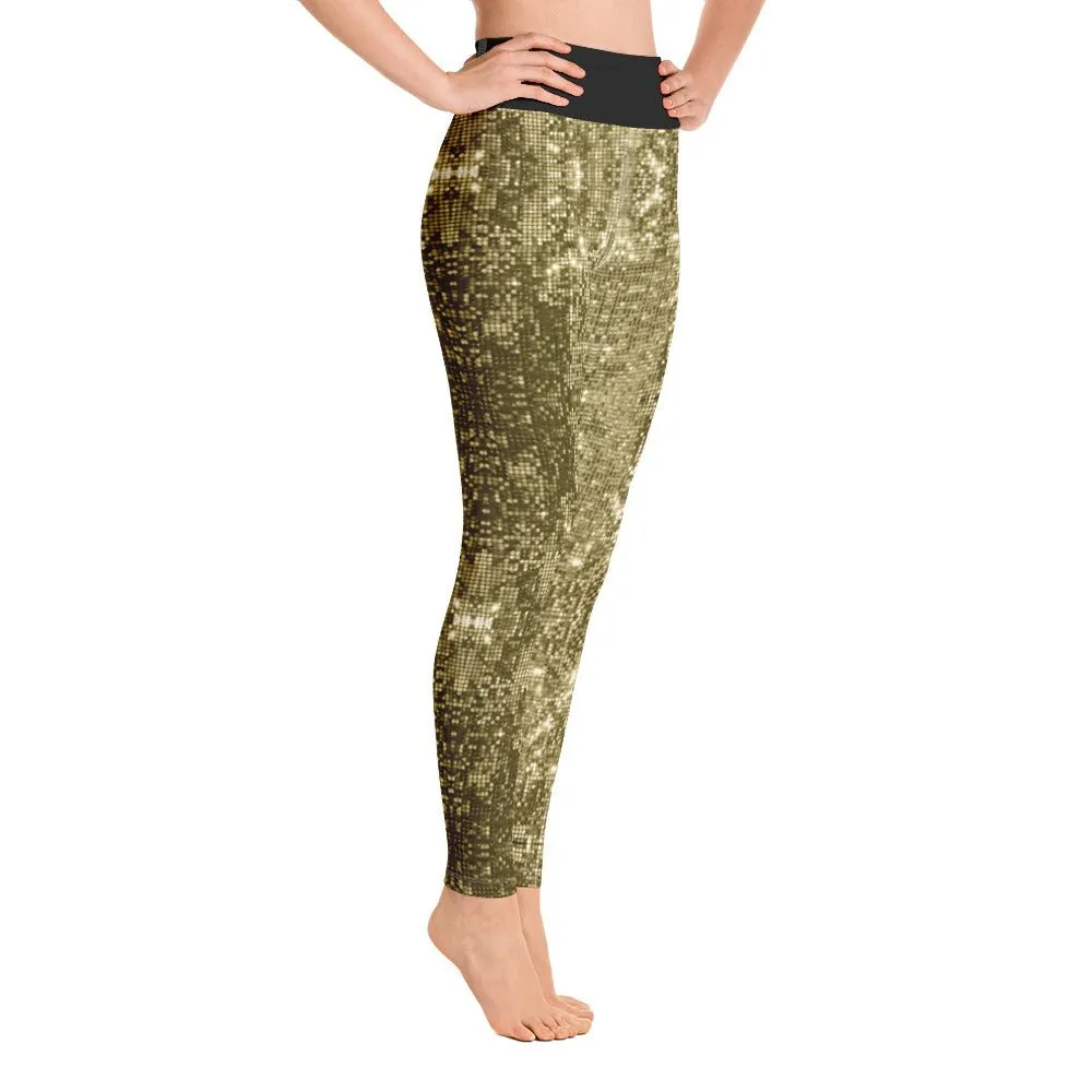 High Waist Leggings with Sequin Gold Print