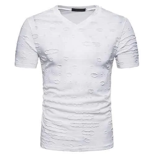 Holes Solid Color Summer Casual T Shirts