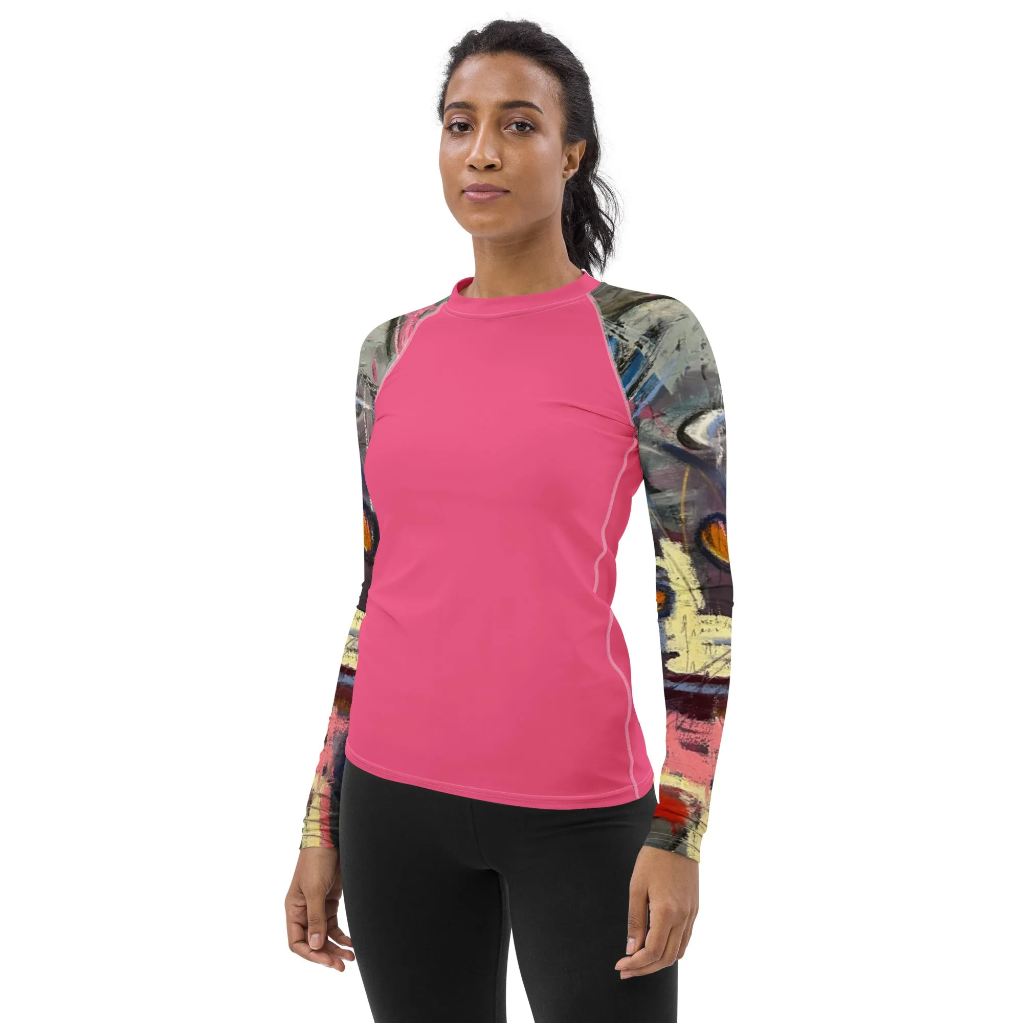 HOT Pink Rash Guard with "Crazy Town" Sleeves