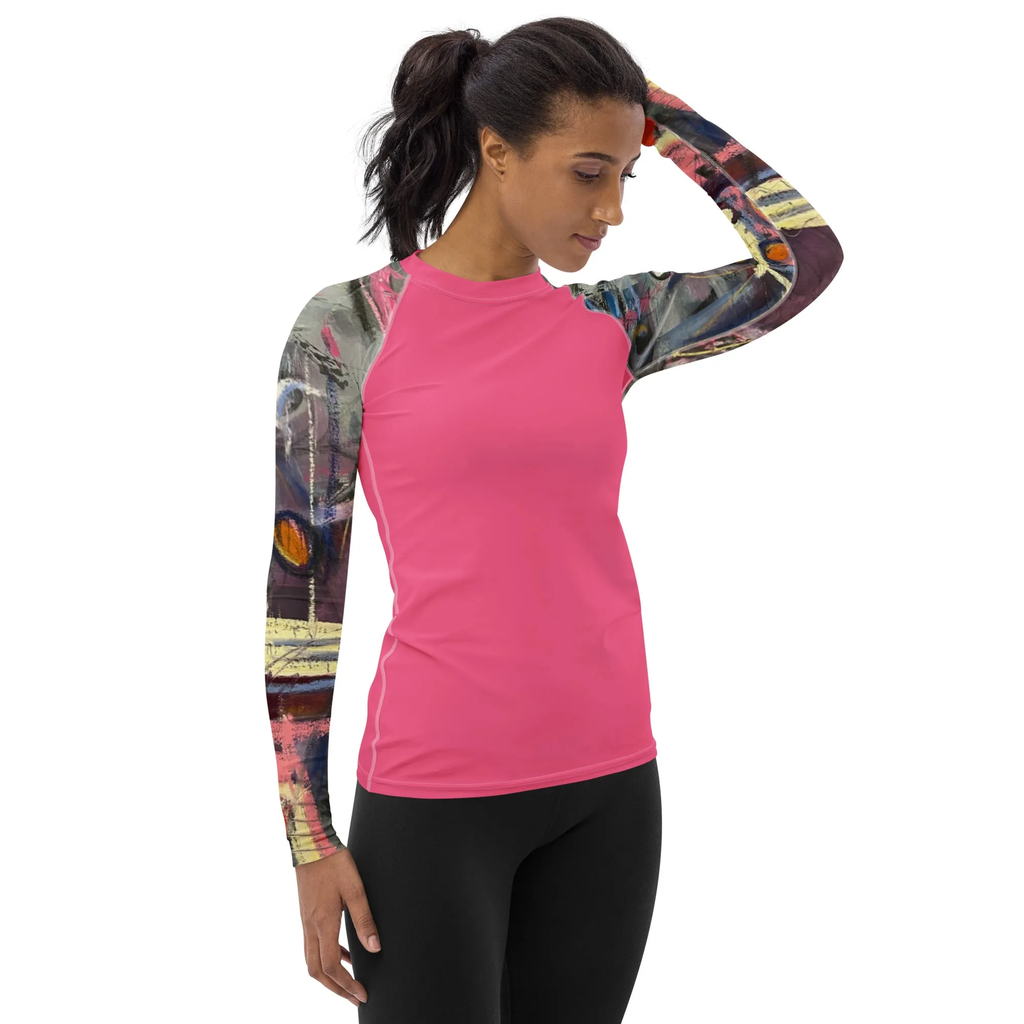 HOT Pink Rash Guard with "Crazy Town" Sleeves