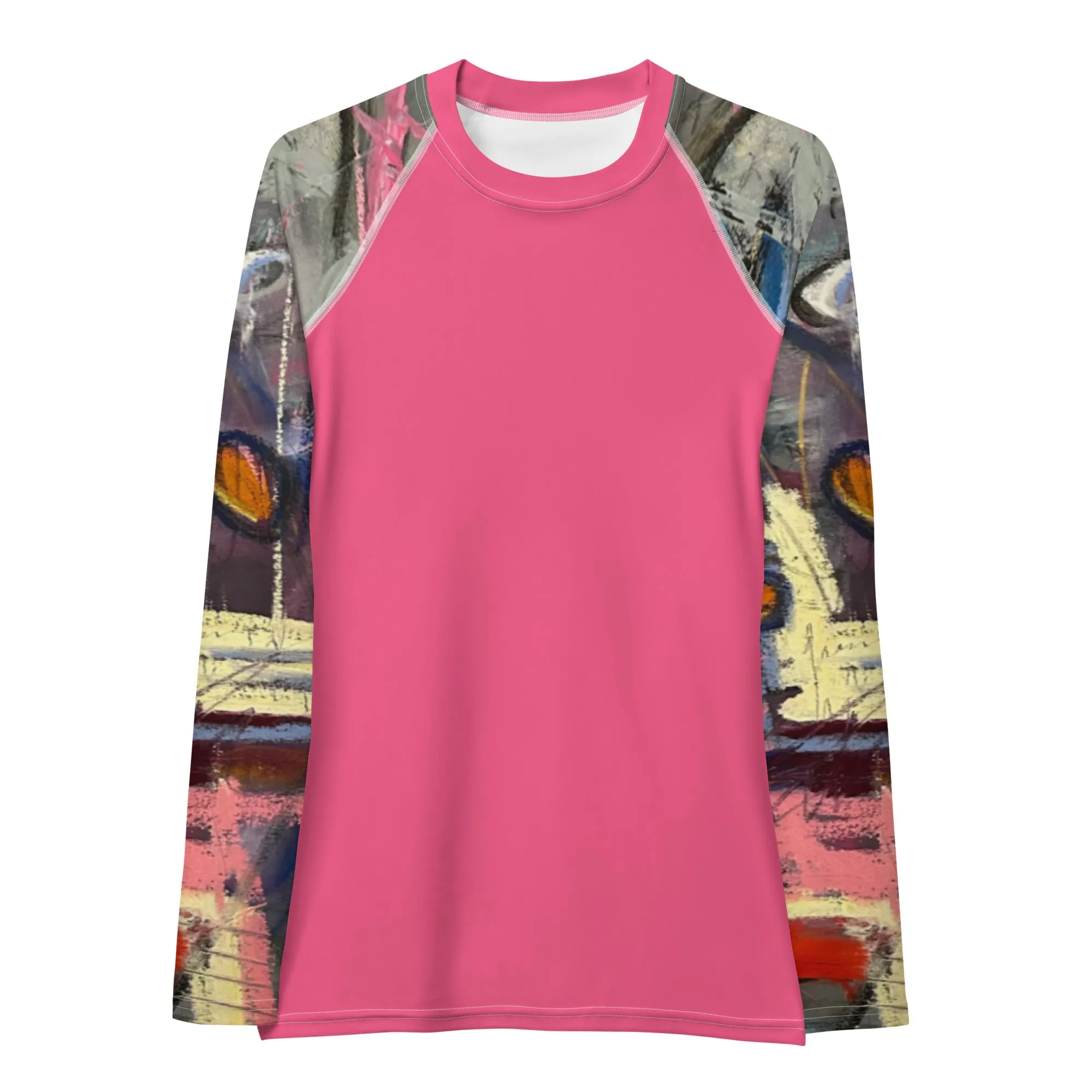 HOT Pink Rash Guard with "Crazy Town" Sleeves