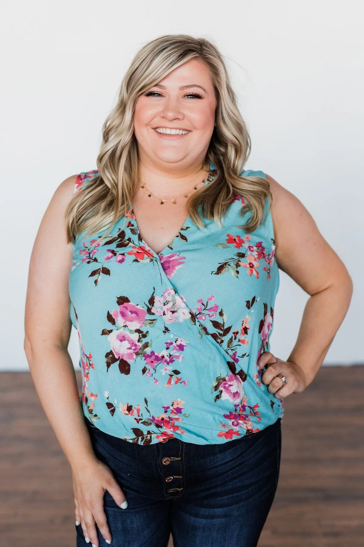 How Lovely Floral Tank Top- Blue