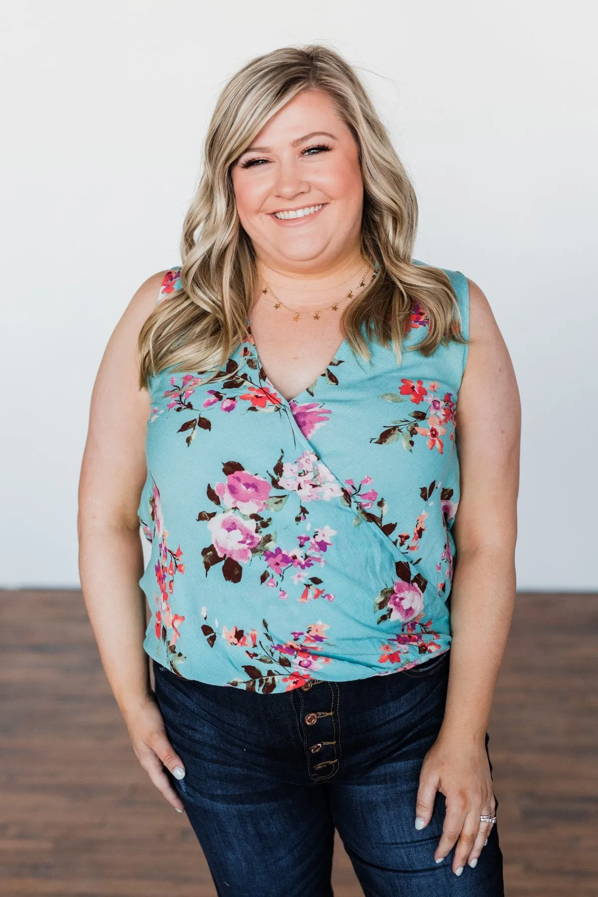 How Lovely Floral Tank Top- Blue
