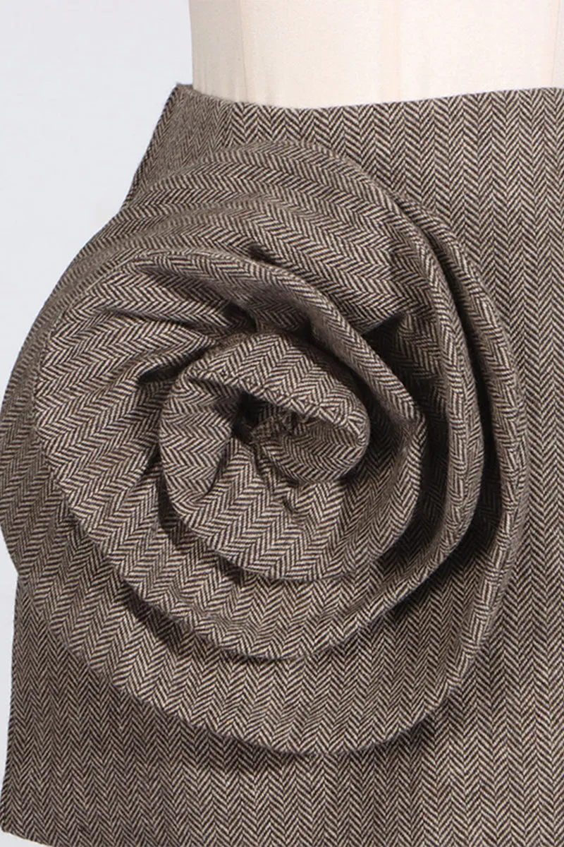 HQS1419 Rose Accent Tweed Skirt