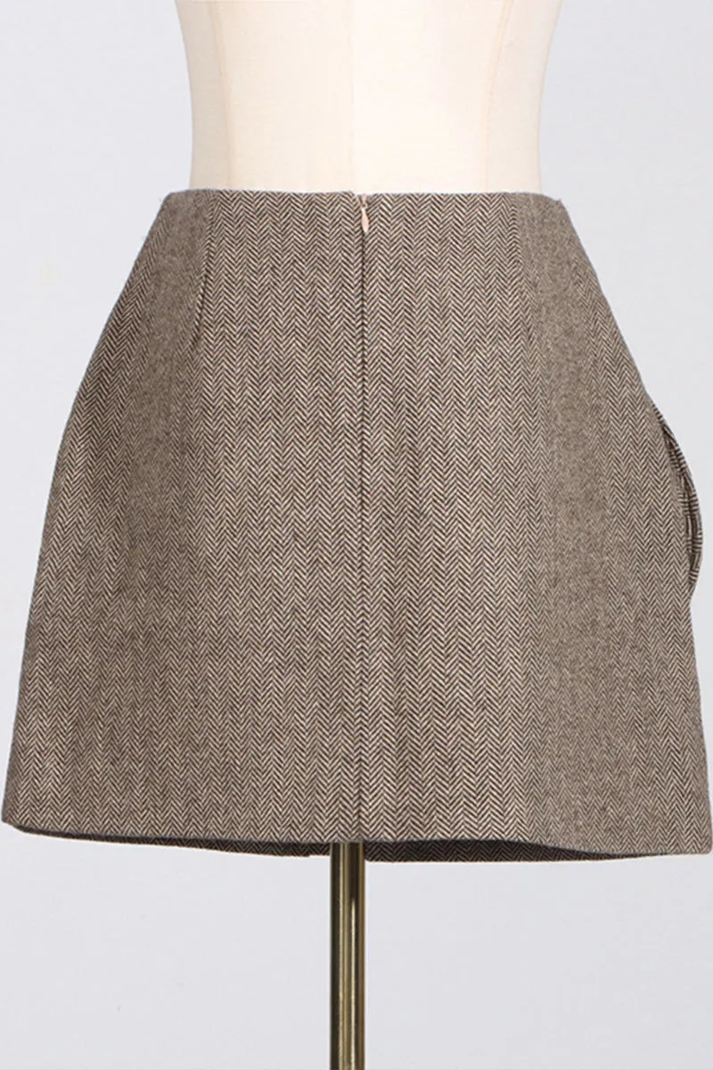 HQS1419 Rose Accent Tweed Skirt