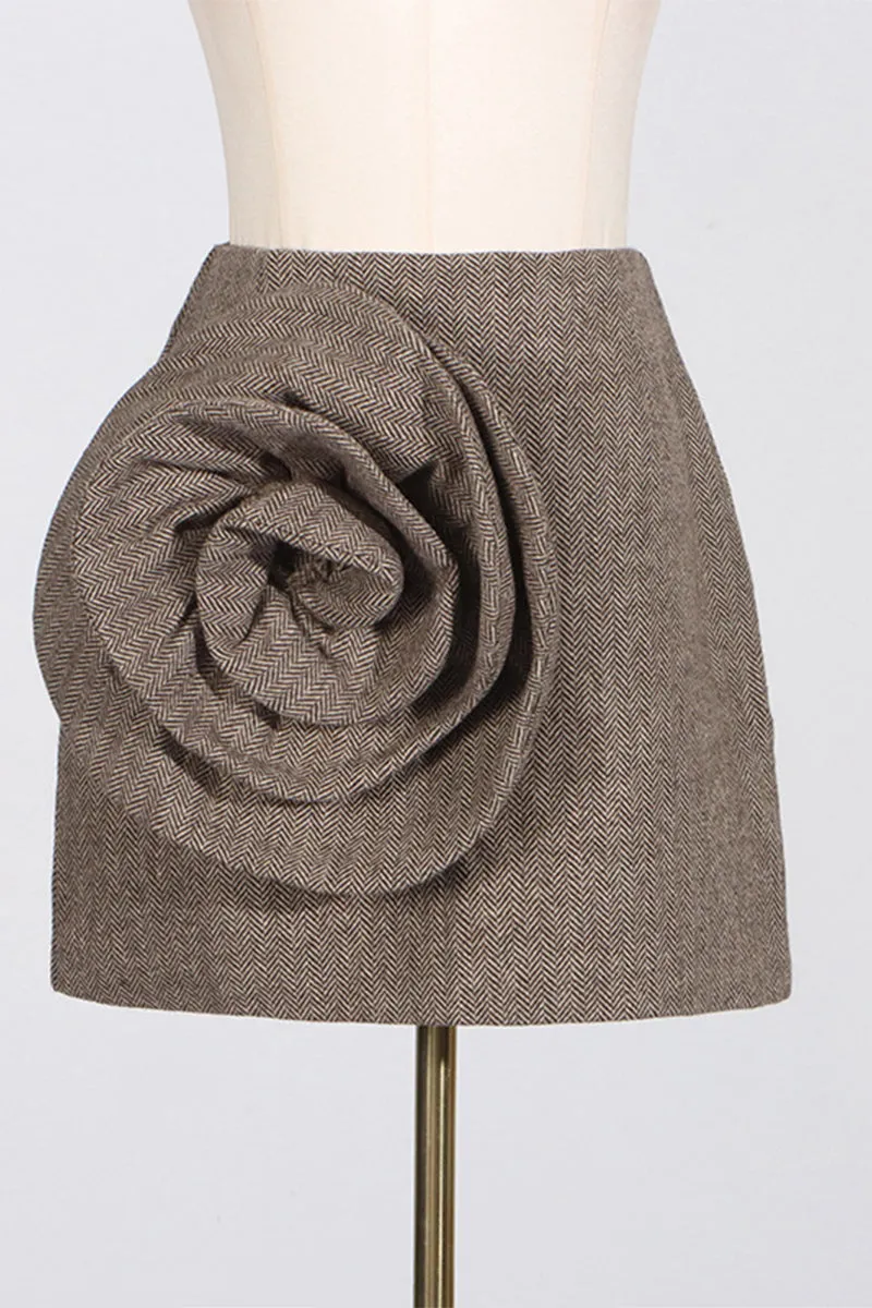 HQS1419 Rose Accent Tweed Skirt