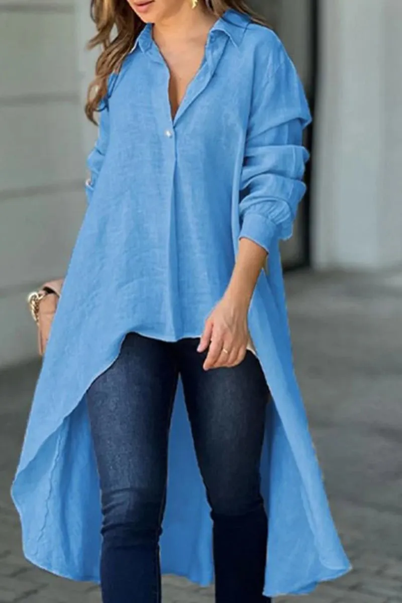 HTR1030 Flowy High-Low Hemline Blouse Tops