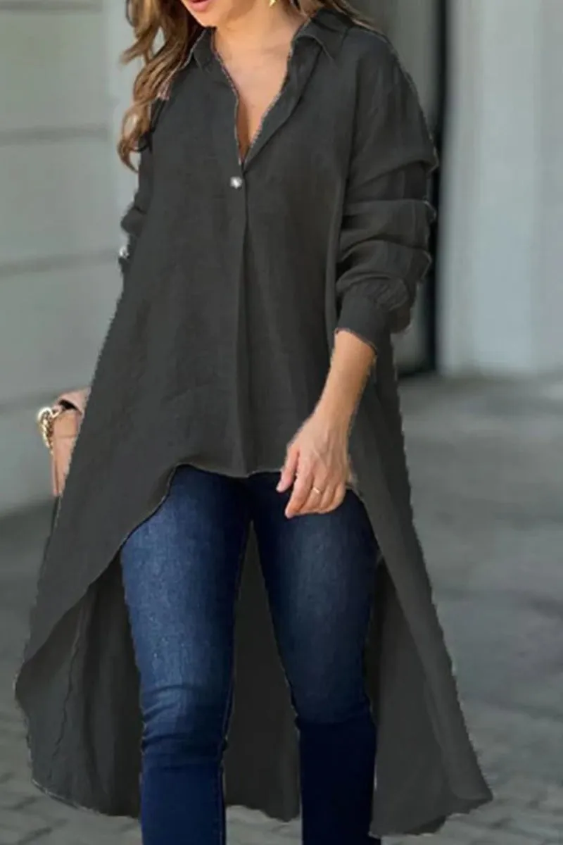 HTR1030 Flowy High-Low Hemline Blouse Tops