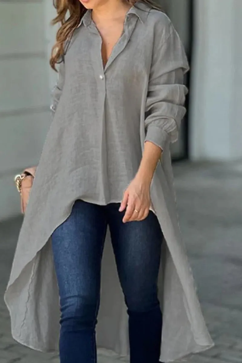HTR1030 Flowy High-Low Hemline Blouse Tops