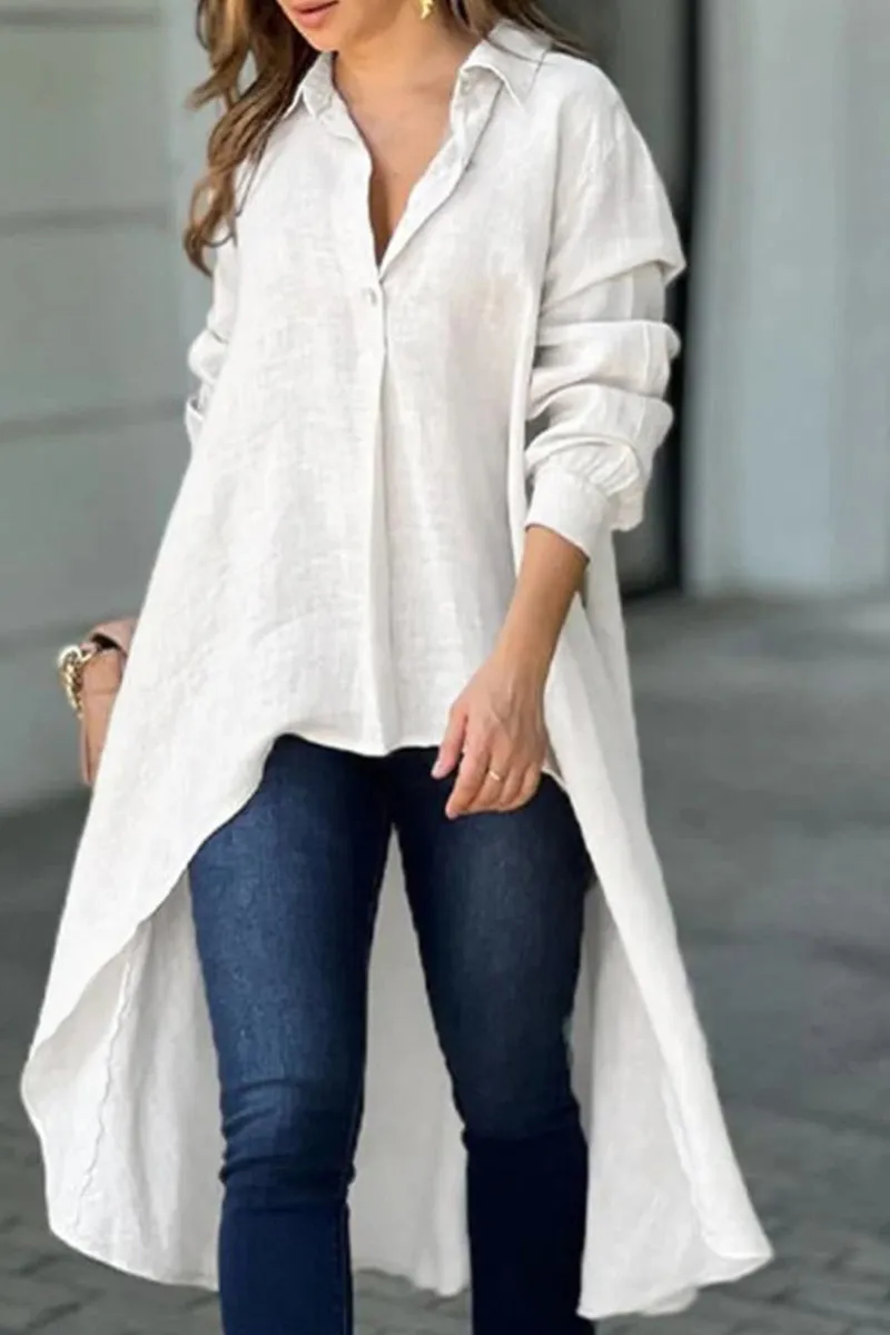 HTR1030 Flowy High-Low Hemline Blouse Tops