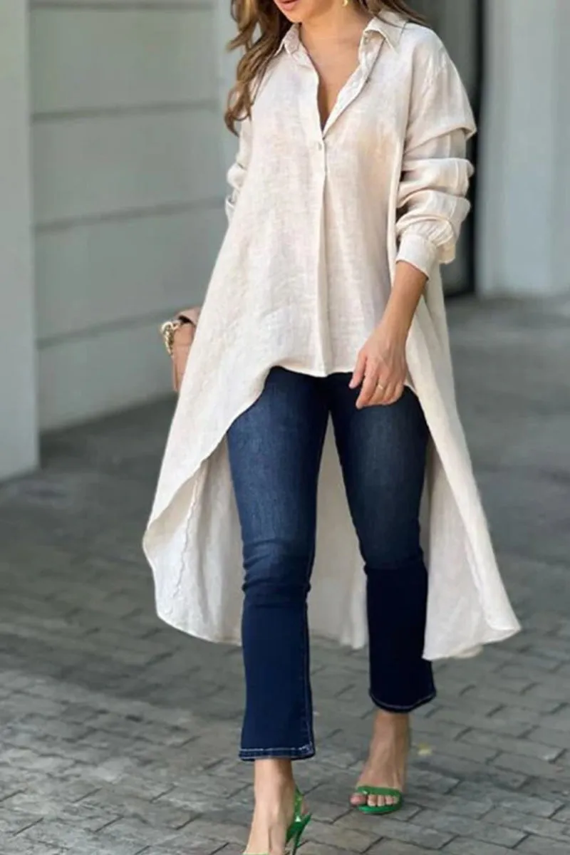 HTR1030 Flowy High-Low Hemline Blouse Tops