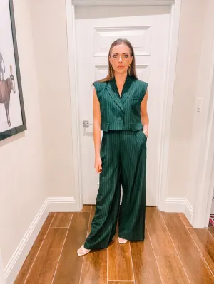 Hunter Green Cropped Pinstripe Flap Vest