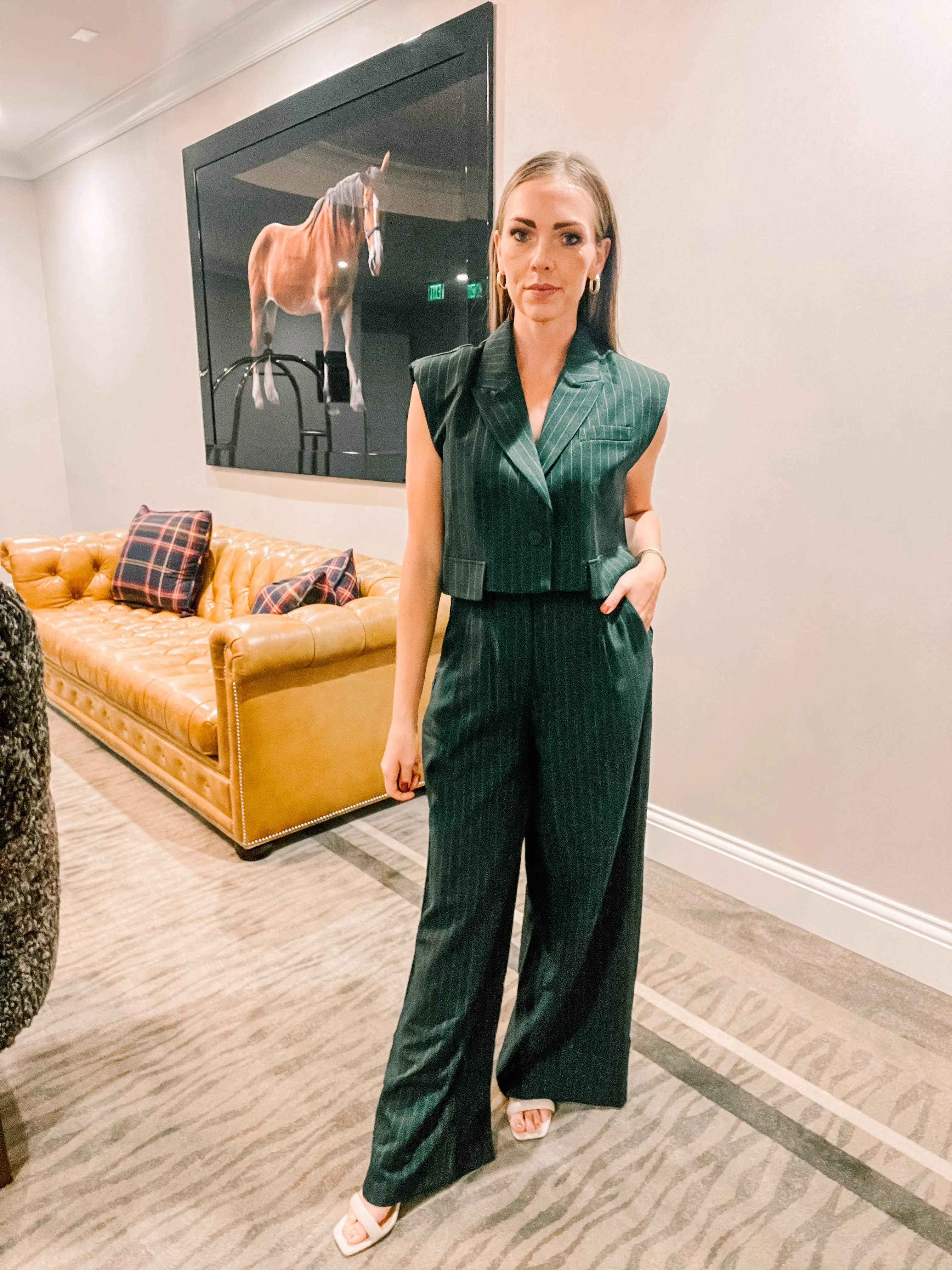 Hunter Green Cropped Pinstripe Flap Vest