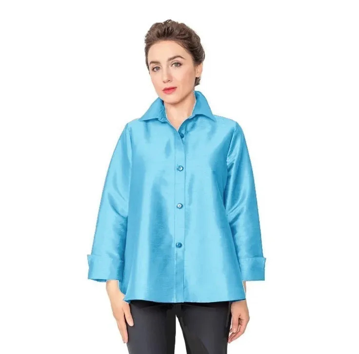 IC Collection Button Front Blouse in Turquoise - 4442J-TQ - Size S & M Only!