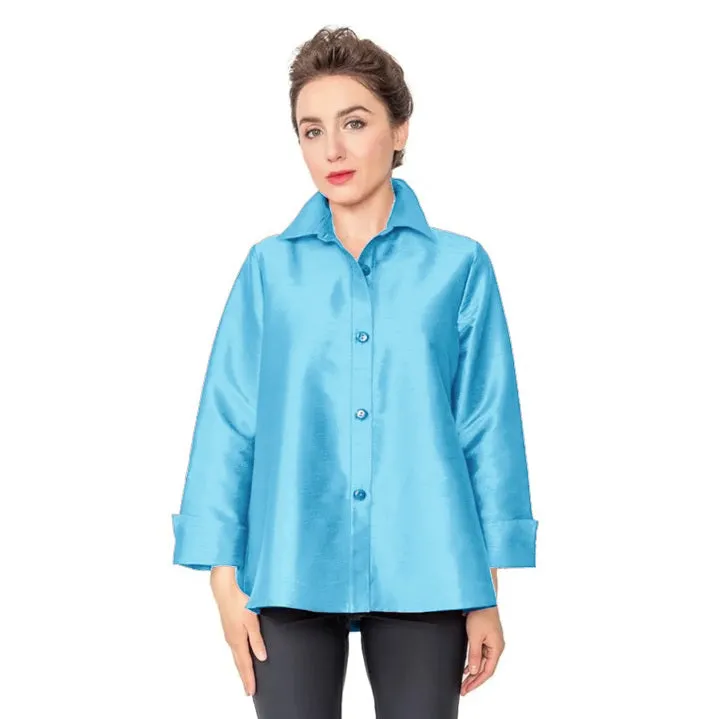 IC Collection Button Front Blouse in Turquoise - 4442J-TQ - Size S & M Only!