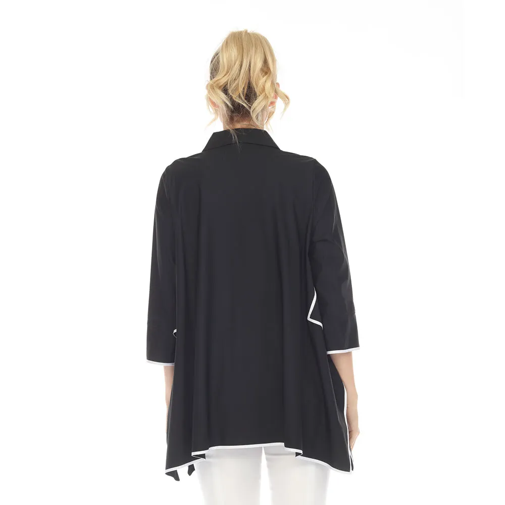 IC Collection Contrast-Trim Blouse in Black/White - 5661B-BK - Size S ONLY!