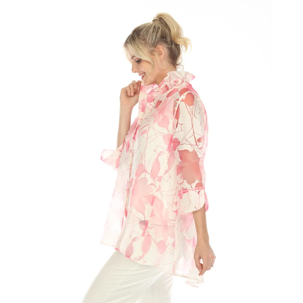 IC Collection Sheer Floral Hi-Low Blouse in Watermelon - 2277J-WM