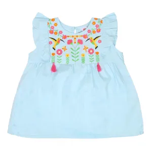 Infant Girls Embroided Top Exotic Bird - Blue | Bachaa Party Baby Clothes Girls Tops & T-Shirts
