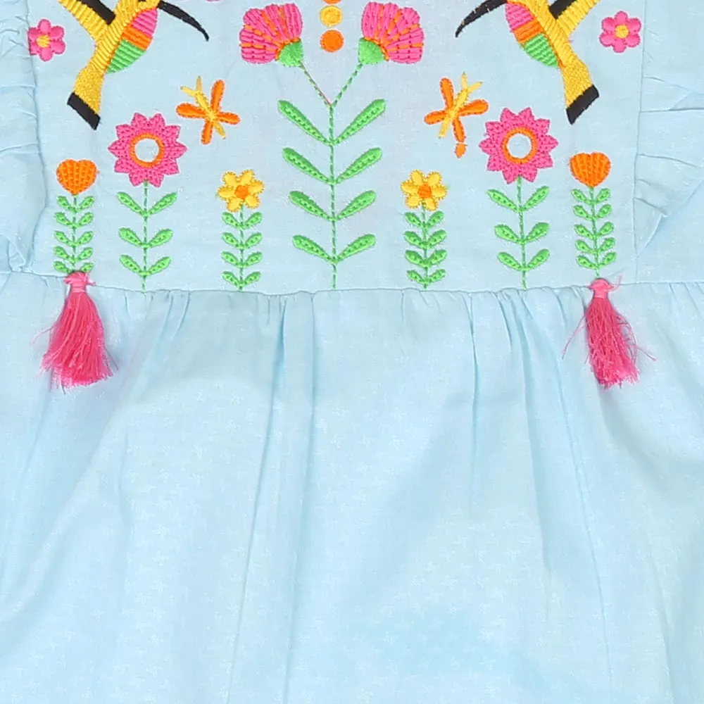 Infant Girls Embroided Top Exotic Bird - Blue | Bachaa Party Baby Clothes Girls Tops & T-Shirts