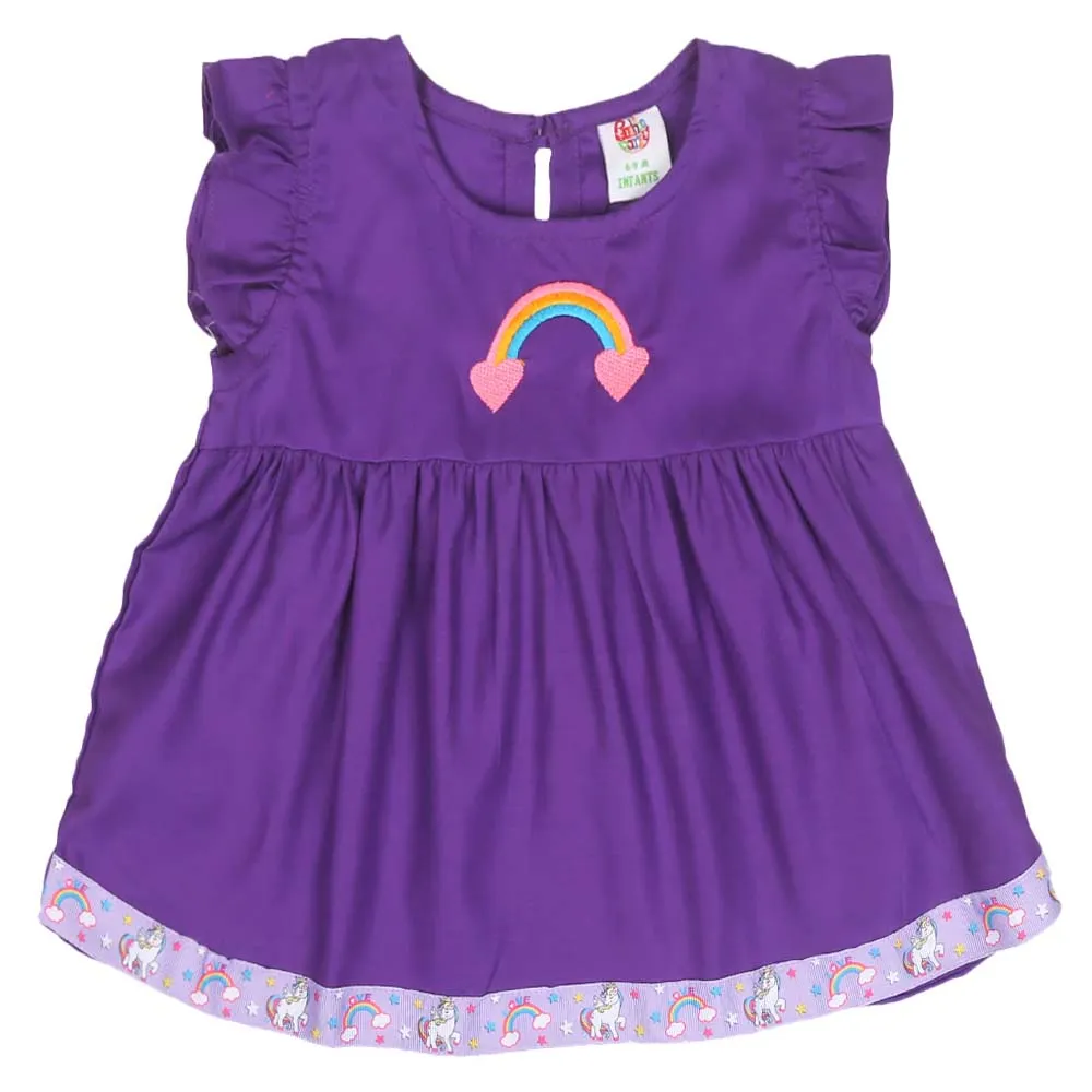 Infants Girls Embroidered Top Rainbow Embroidery - Purple | Bachaa Party Baby Clothes Girls Tops & T-Shirts