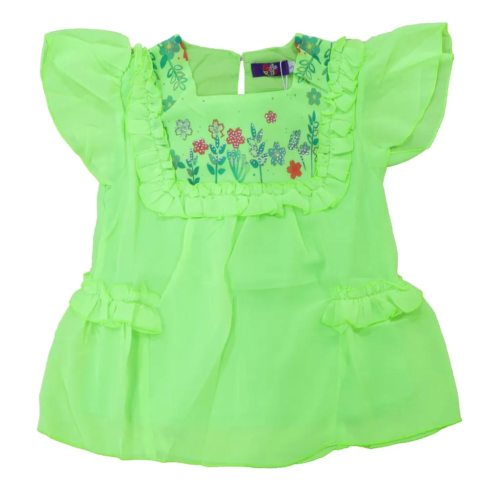 Infants Girls Top Flower - Neon Green | Bachaa Party Baby Clothes Girls Tops & T-Shirts