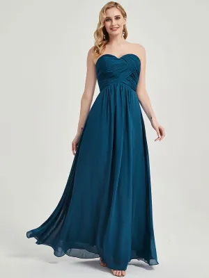 Ink Blue Strapless Sweetheart  Chiffon Maternity Maxi Bridesmaid Dress
