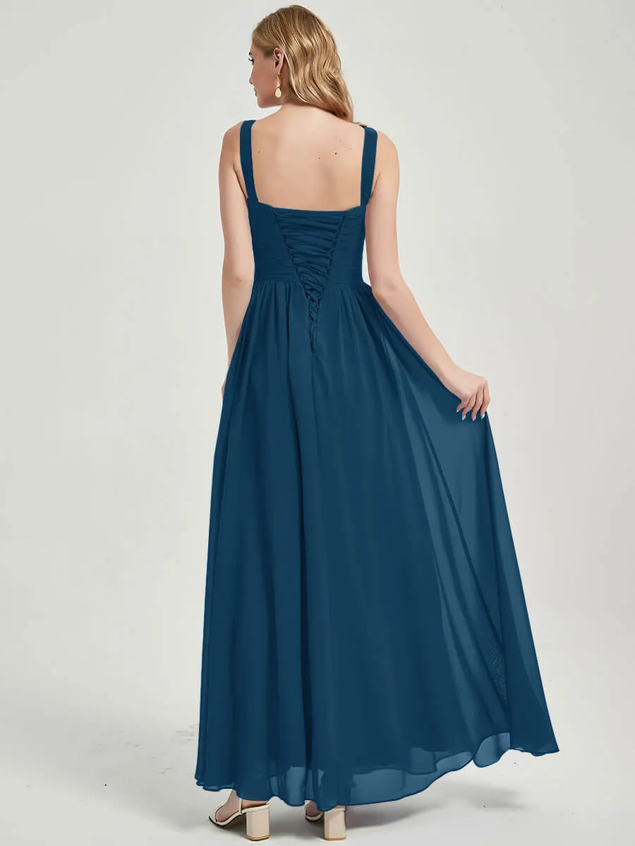 Ink Blue Strapless Sweetheart  Chiffon Maternity Maxi Bridesmaid Dress